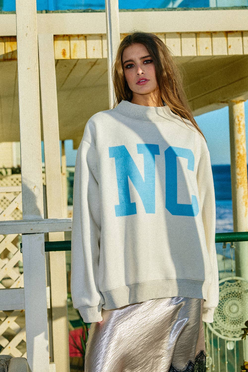 'CAROLINA' Print Reversible Mock-Neck Sweatshirt