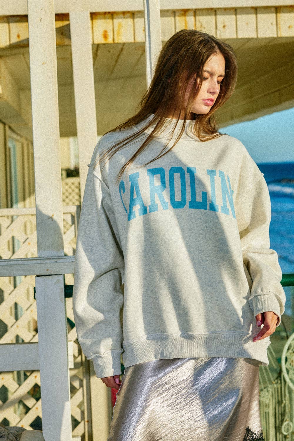 'CAROLINA' Print Reversible Mock-Neck Sweatshirt