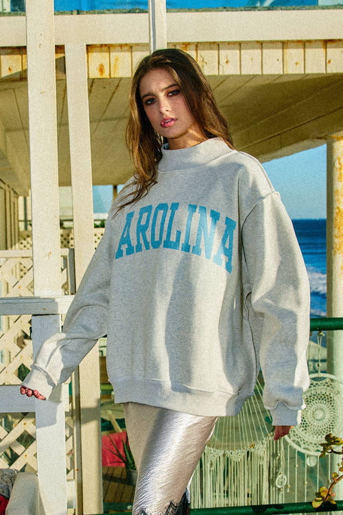 'CAROLINA' Print Reversible Mock-Neck Sweatshirt
